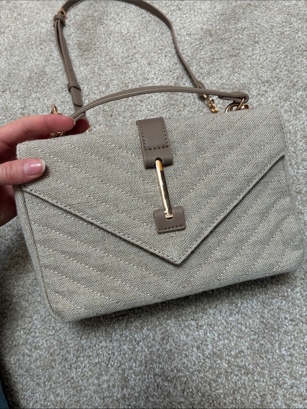 Taupe/Beige Canvas Crossbody Bag